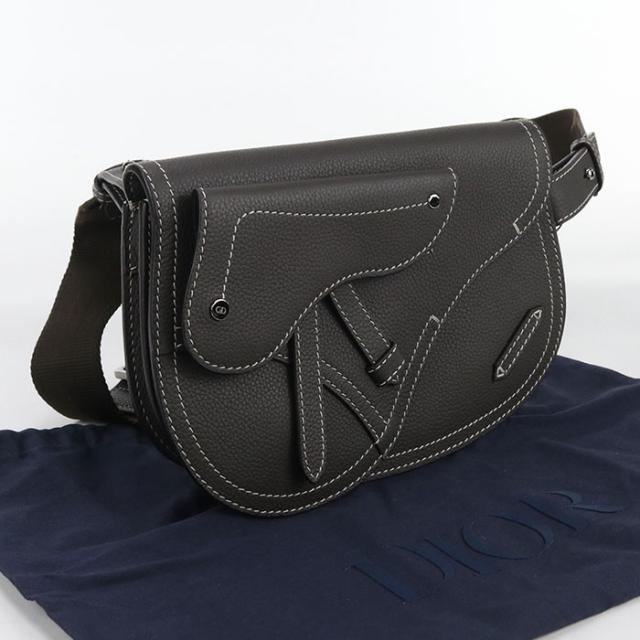 中古美品DIOR ディオール ボディバッグ サドル メンズ グレー