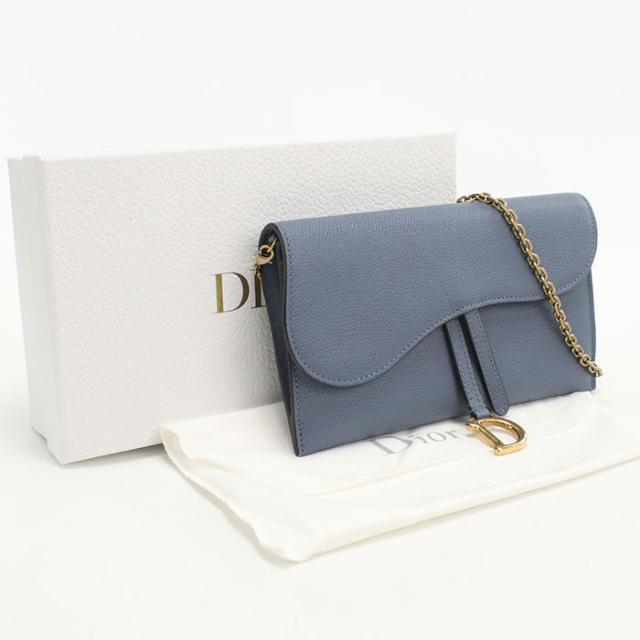 中古良品DIOR ディオール チェーンウォレット サドル レディース ブルー