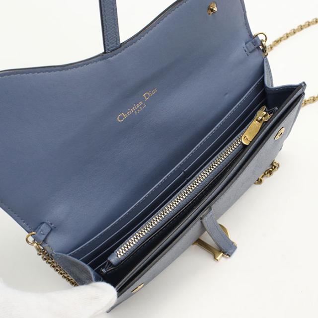 中古良品DIOR ディオール チェーンウォレット サドル レディース ブルー_2
