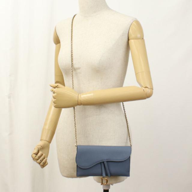 中古良品DIOR ディオール チェーンウォレット サドル レディース ブルー_7