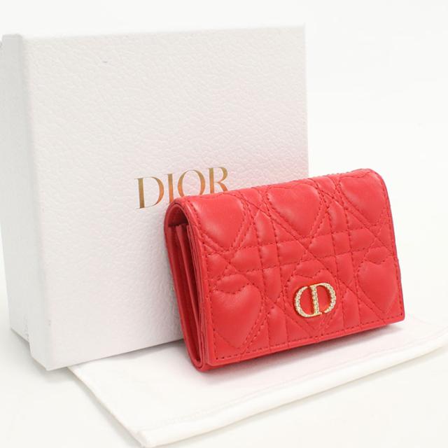 【中古・未使用】DIOR ディオール 二つ折り財布 グリシンウォレット ディオール カロ レディース レッド