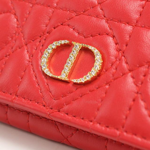 【中古・未使用】DIOR ディオール 二つ折り財布 グリシンウォレット ディオール カロ レディース レッド_3