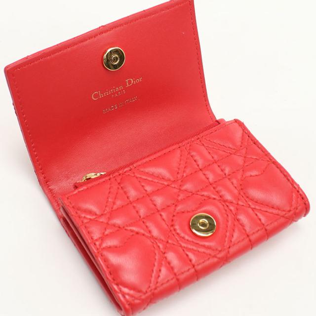 【中古・未使用】DIOR ディオール 二つ折り財布 グリシンウォレット ディオール カロ レディース レッド_5