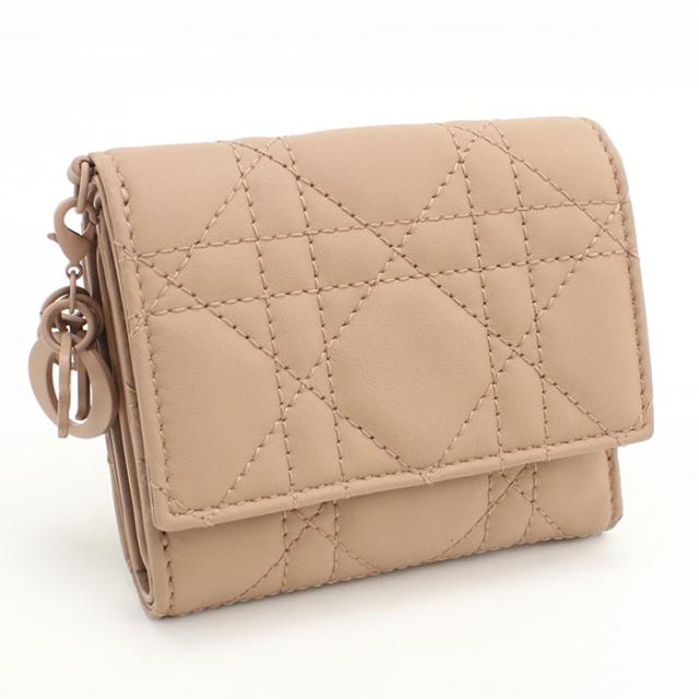 中古良品DIOR ディオール 三つ折り財布 S0181ONMJ ロータス ウォレット レディース ベージュ