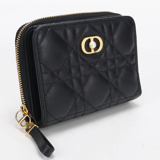 中古良品DIOR ディオール 二つ折り財布 スカーレットウォレット ディオールジョリー レディース ブラック