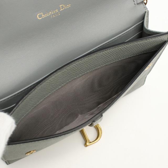 中古良品DIOR ディオール チェーンウォレット サドル レディース グレー 