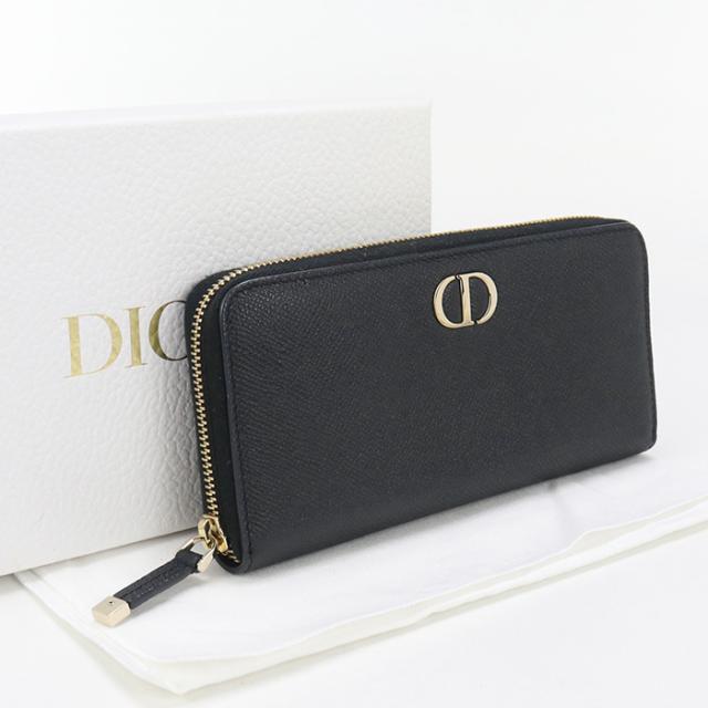 中古良品DIOR ディオール 長財布ラウンドファスナー ロングジップウォレット 30 モンテーニュ レディース ブラック