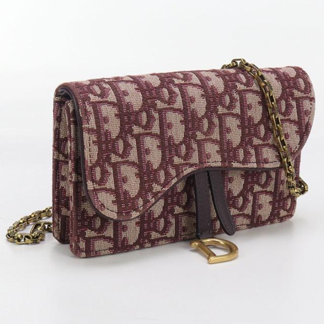 中古良品DIOR ディオール 斜め掛け ショルダーバッグ S5614CTZQ チェーンポーチ スモール サドル レディース レッド