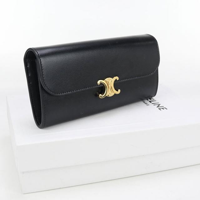 中古良品CELINE セリーヌ 長財布二折 10E313DPV.38NO ラージ ウォレット トリオンフ レディース ブラック