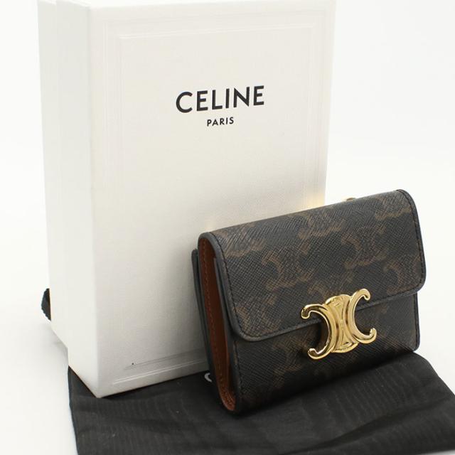 中古良品CELINE セリーヌ 三折財布 10I652DS3.04LU 入付きコンパクトウォレット トリオンフキャンバス レディース ブラウン