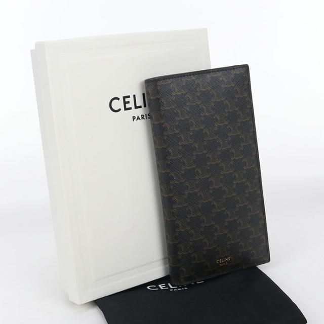 【中古・未使用】CELINE セリーヌ 長財布二折 バーティカルウォレット トリオンフキャンバス メンズ ブラウン