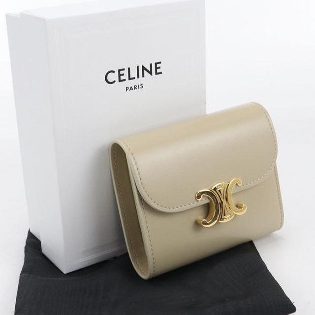 中古良品CELINE セリーヌ 三折財布 10D783DPV スモール フラップウォレット トリオンフ レディース ベージュ