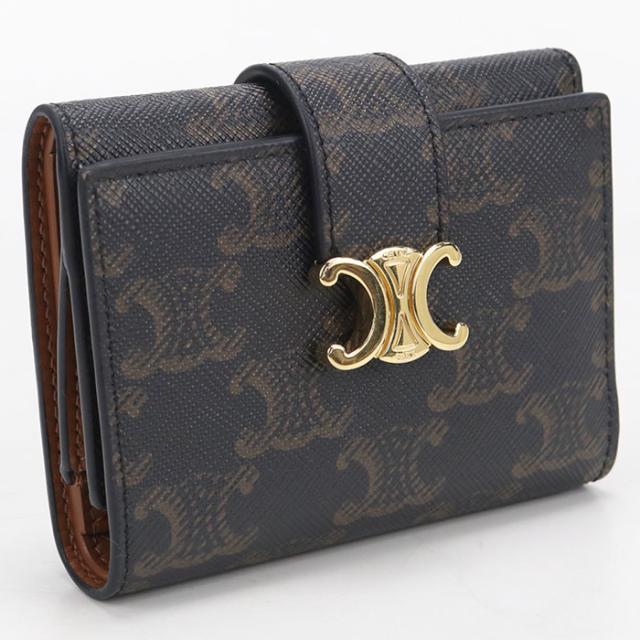 中古良品CELINE セリーヌ 三つ折り財布 ファインストラップウォレットニノ トリオンフキャンバス レディース ブラウン