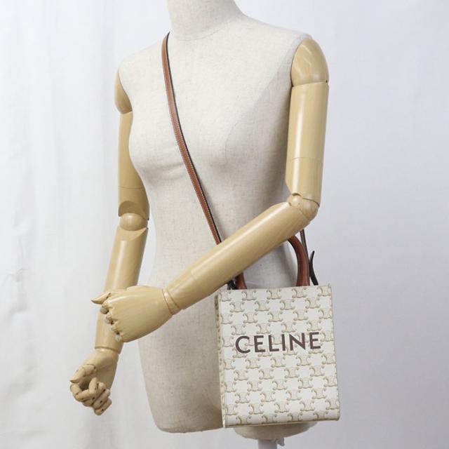 中古良品CELINE セリーヌ ハンドバッグ 19437 2BZK ミニ バーティカル カバ トリオンフキャンバス レディース ホワイト_6