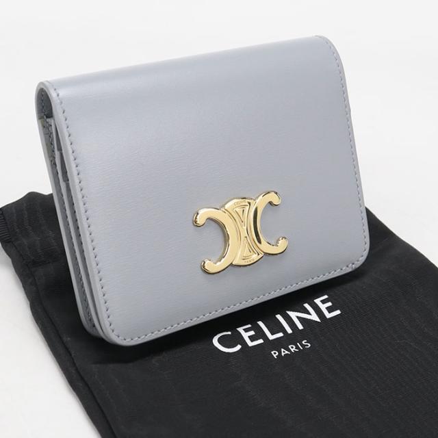 中古良品CELINE セリーヌ 二つ折り財布 トリオンフ レディース ブルー