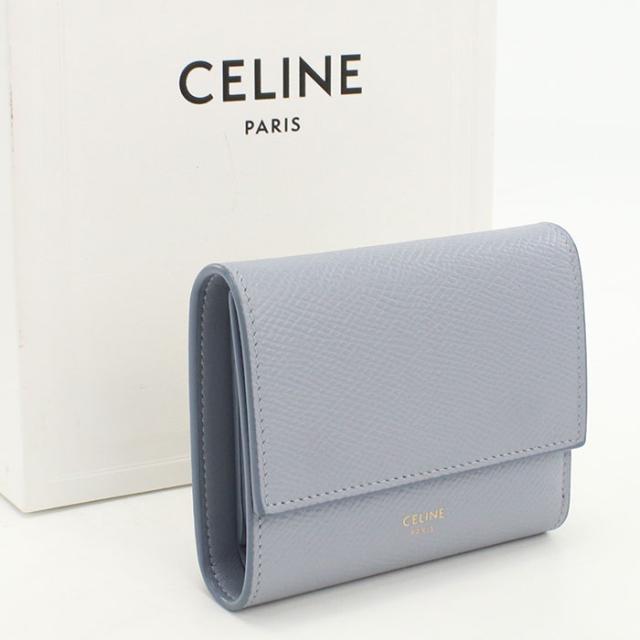 良品CELINE セリーヌ 三折財布 10B57 3BEL スモール トリフォールドウォレット レディース ブルー