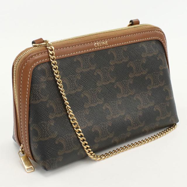 中古良品CELINE セリーヌ 斜め掛け ショルダーバッグ 10E382CBX.04LU チェーンクラッチ トリオンフキャンバス レディース ブラウン