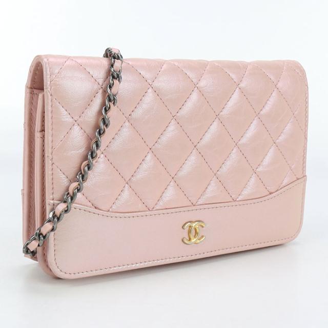 中古良品CHANEL シャネル チェーンウォレット マトラッセ レディース ピンク