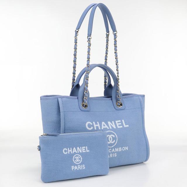 中古美品CHANEL シャネル トートバッグ AS3257 2WAY ドーヴィル レディース ブルー