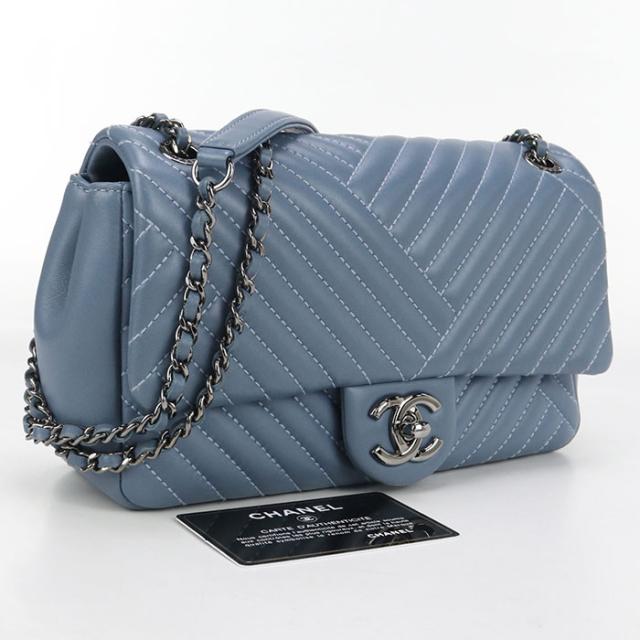 中古良品CHANEL シャネル ショルダーバッグ 21641457 チェーン シェブロン レディース ブルー