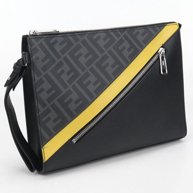 中古良品FENDI フェンディ クラッチバッグ 7VA491 ダイアゴナル メンズ ブラック