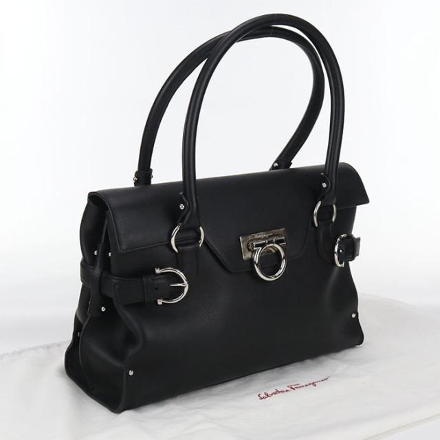 中古良品FERRAGAMO フェラガモ トートバッグ 21 4402 ガンチーニ レディース ブラック