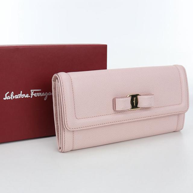 【中古・未使用】FERRAGAMO フェラガモ 長財布二折 22 D154 ヴァラリボン レディース ピンク