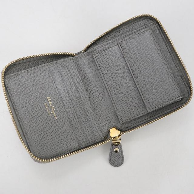 中古良品FERRAGAMO フェラガモ ラウンドファスナー財布 22 D156 ラウンドファスナー財布 ヴァラ レディース グレー_2