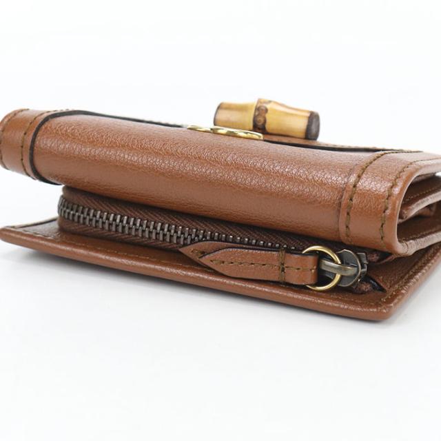 中古良品GUCCI グッチ 三折財布小銭入付き 658633 コンパクトウォレット バンブー ダイアナ レディース ブラウン