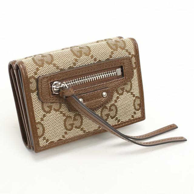 中古良品GUCCI グッチ 三つ折り財布 681708 コンパクトウォレット GGキャンバス レディース ベージュ
