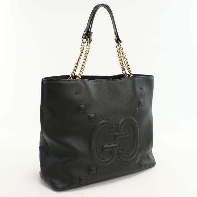 中古良品GUCCI グッチ トートバッグ 453561 チェーン GGエンボス レディース ブラック