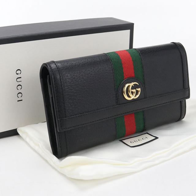 中古良品GUCCI グッチ 長財布二折 523153 コンチネンタルウォレット オフィディア レディース ブラック
