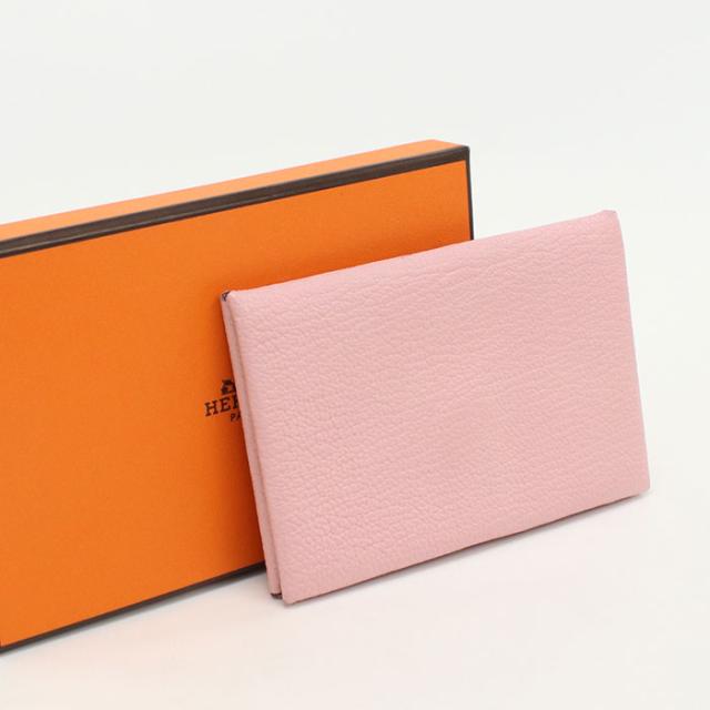 HERMESカルヴィ ピンク レザー 二つ折り カードケース 名刺入れ