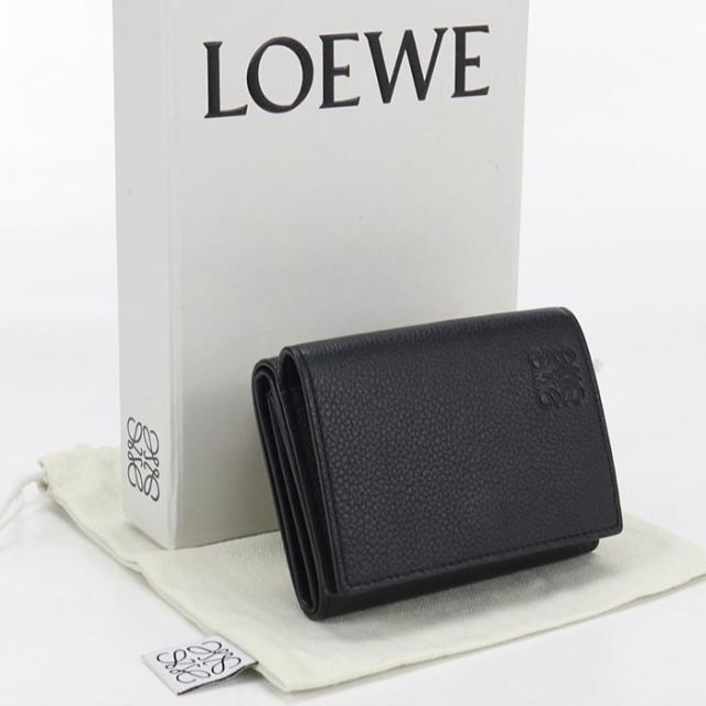 中古良品LOEWE ロエベ 三つ折り財布 トライフォールドウォレット アナグラム メンズ ブラック