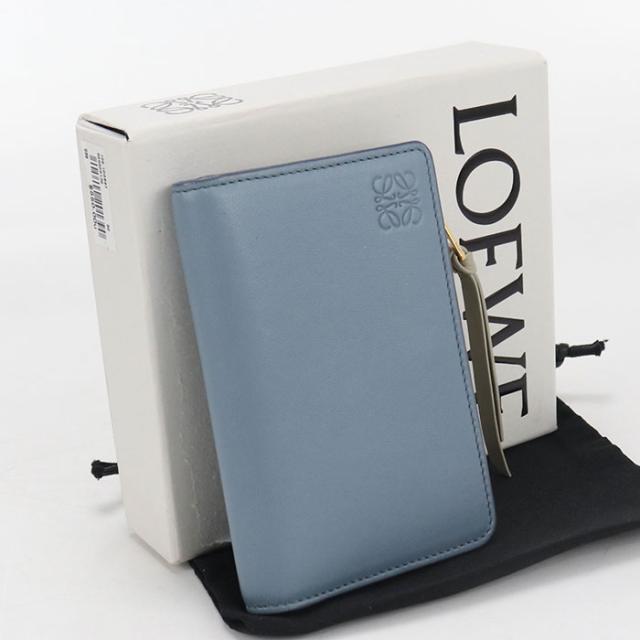 中古美品LOEWE ロエベ 二つ折り財布 アナグラム レディース ブルー