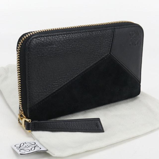 中古良品LOEWE ロエベ ラウンドファスナー財布 パズル レディース ブラック