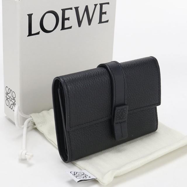 中古良品LOEWE ロエベ 三つ折り財布 バーティカルウォレットスモール アナグラム レディース ブラック