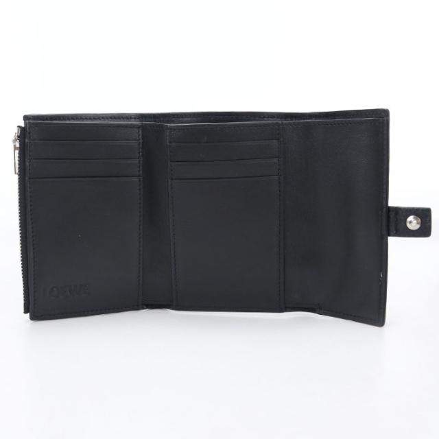 中古良品LOEWE ロエベ 三つ折り財布 バーティカルウォレットスモール アナグラム レディース ブラック