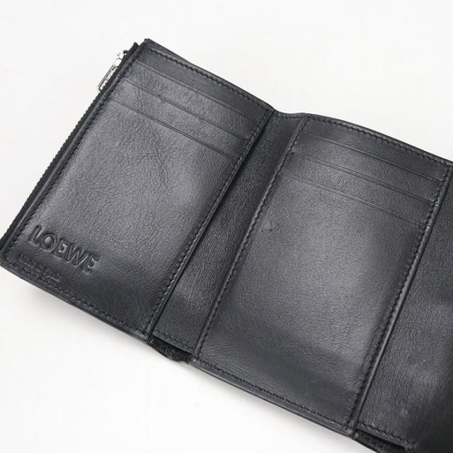 中古良品LOEWE ロエベ 三つ折り財布 バーティカルウォレットスモール アナグラム レディース ブラック