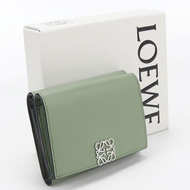 中古良品LOEWE ロエベ 三折財布 C821TR2X02 トライフォールド　ウォレット アナグラム レディース グリーン
