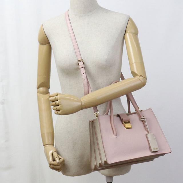 中古良品MIUMIU(OUTLET) ミュウミュウ アウトレット トートバッグ 5BA104 F0JW1 2AJB 2WAY マドラス レディース ピンク_9