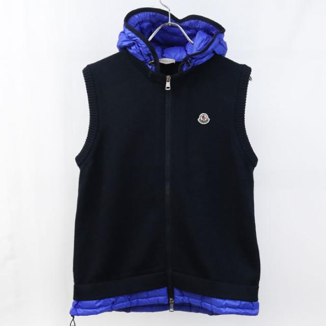 モンクレール MAGLIA ダウン切替ニットベスト ネイビー/ブルー XL 中古良品MONCLER モンクレール ベスト ニット MAGLIA GILET メンズ