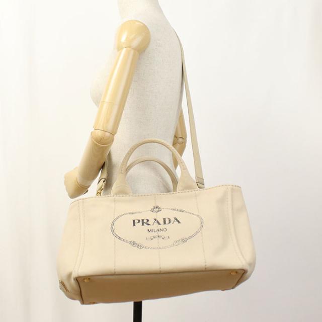 中古良品PRADA プラダ トートバッグ BN2642 2WAY カナパ レディース ベージュ_8