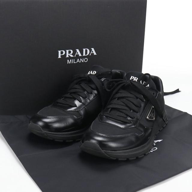 中古良品PRADA プラダ スニーカー 2EE443 3LF5 F0002 ブラッシュドレザースニーカー PRAX 01 メンズ ブラック