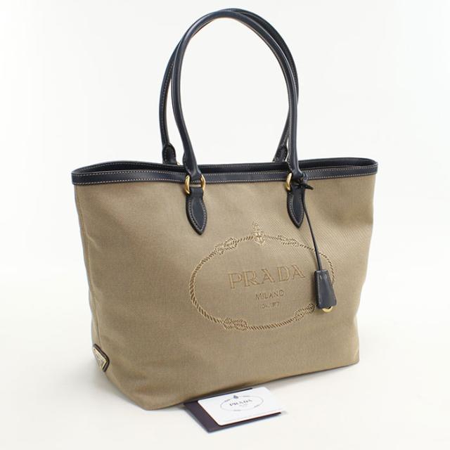 中古良品PRADA プラダ トートバッグ 1BG158 ロゴジャガード レディース ベージュ