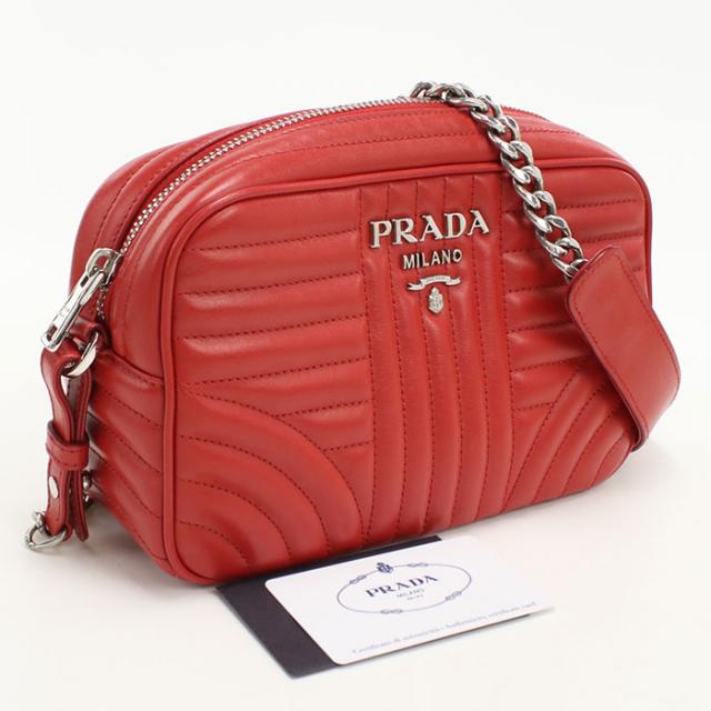 中古良品PRADA プラダ ショルダーバッグ 1BH083 チェーン ダイアグラム レディース レッド