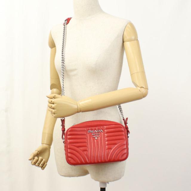 中古良品PRADA プラダ ショルダーバッグ 1BH083 チェーン ダイアグラム レディース レッド_8