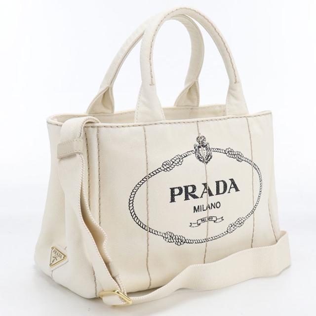 中古良品PRADA プラダ トートバッグ 1BG439 2WAY カナパ レディース ホワイト