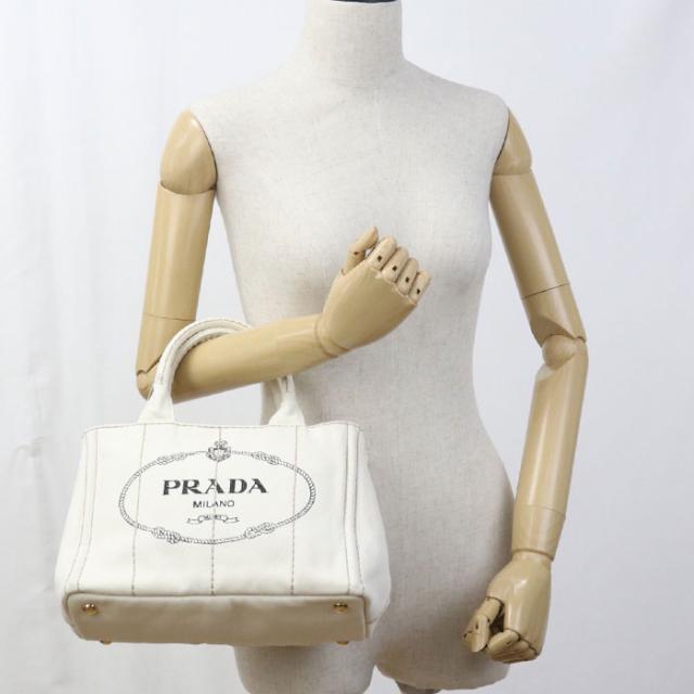 中古良品PRADA プラダ トートバッグ 1BG439 2WAY カナパ レディース ホワイト_10