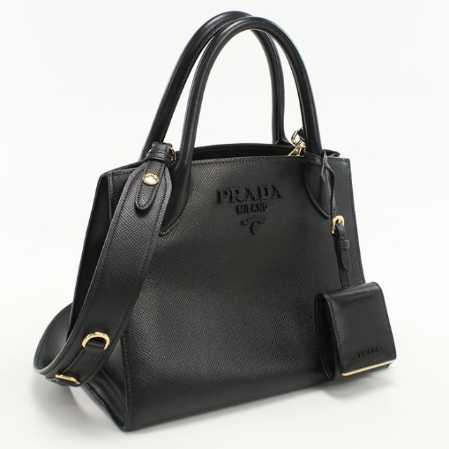 中古良品PRADA プラダ トートバッグ 1BA156 2WAYトートバッグ モノクローム レディース ブラック